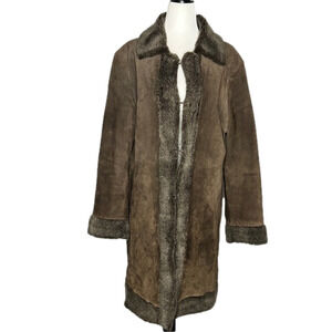 Danier Mid Length Brown Suede Coat with Shearling Trim  size Medium
